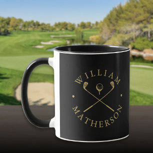 Moderne gepersonaliseerde naam golfclubs zwart en  mok