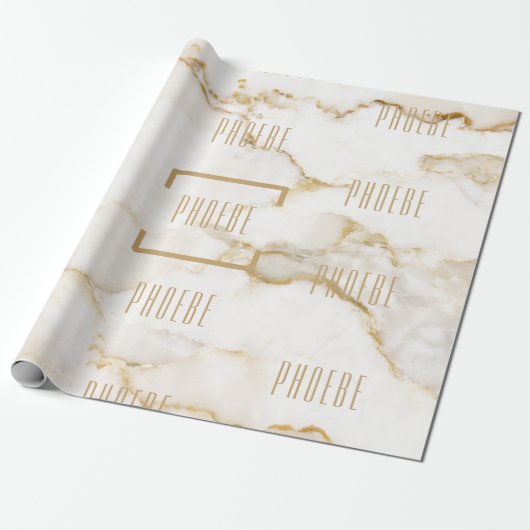 Moderne Gepersonaliseerde Naam Gouden Effect Marme Cadeaupapier (Uitgerold)