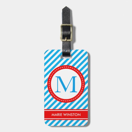 moderne gepersonaliseerde naam monogram gestript r bagagelabel (Voorkant verticaal)