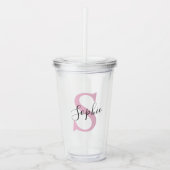 Moderne gepersonaliseerde naam Monogram roze Acryl Drinkbeker (Voorkant)