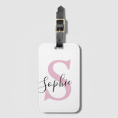 Moderne gepersonaliseerde naam Monogram roze Bagagelabel (Voorkant (verticaal))