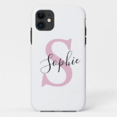 Moderne gepersonaliseerde naam Monogram roze Case-Mate iPhone Case (Achterkant)