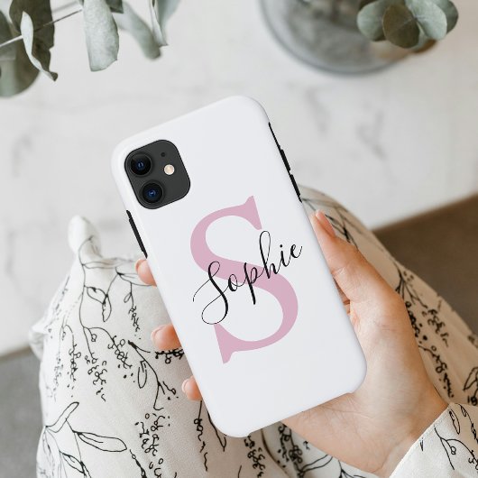Moderne gepersonaliseerde naam Monogram roze Case-Mate iPhone Case