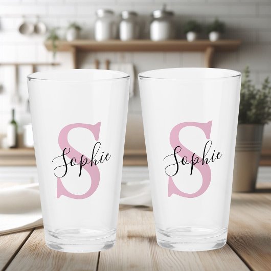 Moderne gepersonaliseerde naam Monogram roze Glas