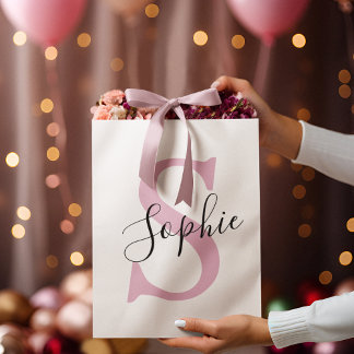 Moderne gepersonaliseerde naam Monogram roze Groot Cadeauzakje