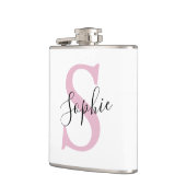 Moderne gepersonaliseerde naam Monogram roze Heupfles (Links)