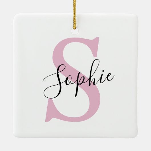 Moderne gepersonaliseerde naam Monogram roze Keramisch Ornament (Achterkant)