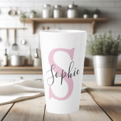 Moderne gepersonaliseerde naam Monogram roze Latte Mok