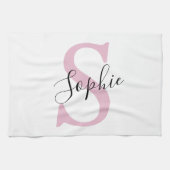 Moderne gepersonaliseerde naam Monogram roze Theedoek (Horizontaal)