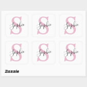Moderne gepersonaliseerde naam Monogram roze Vierkante Sticker (Vel)