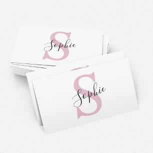 Moderne gepersonaliseerde naam Monogram roze Visitekaartje