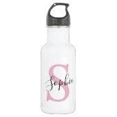 Moderne gepersonaliseerde naam Monogram roze Waterfles (Voorkant)