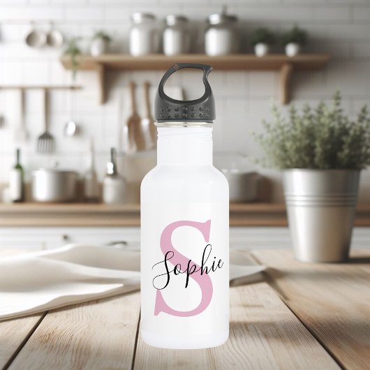 Moderne gepersonaliseerde naam Monogram roze Waterfles