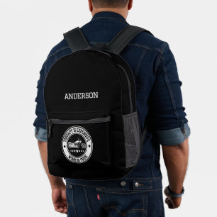 Moderne Gepersonaliseerde Naam Motorfiets Monogram Bedrukte Rugzak