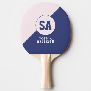 Moderne gepersonaliseerde naam roze en blauw tafeltennisbatje