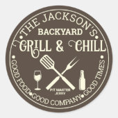 Moderne gepersonaliseerde pitmaster naam Circle Lo Ronde Sticker (Voorkant)