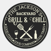 Moderne gepersonaliseerde pitmaster naam Circle Lo Ronde Sticker (Voorkant)