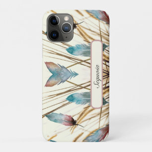 Moderne gepersonaliseerde turquoise roos veer natu iPhone 11 pro hoesje