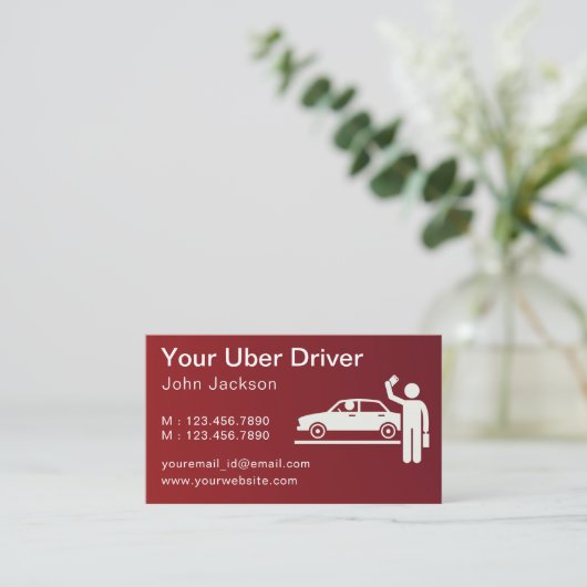 Moderne gepersonaliseerde Uber Driver QR code rood Visitekaartje (Staand voorkant)
