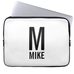 Moderne gepersonaliseerde vette monogram en naam laptop sleeve
