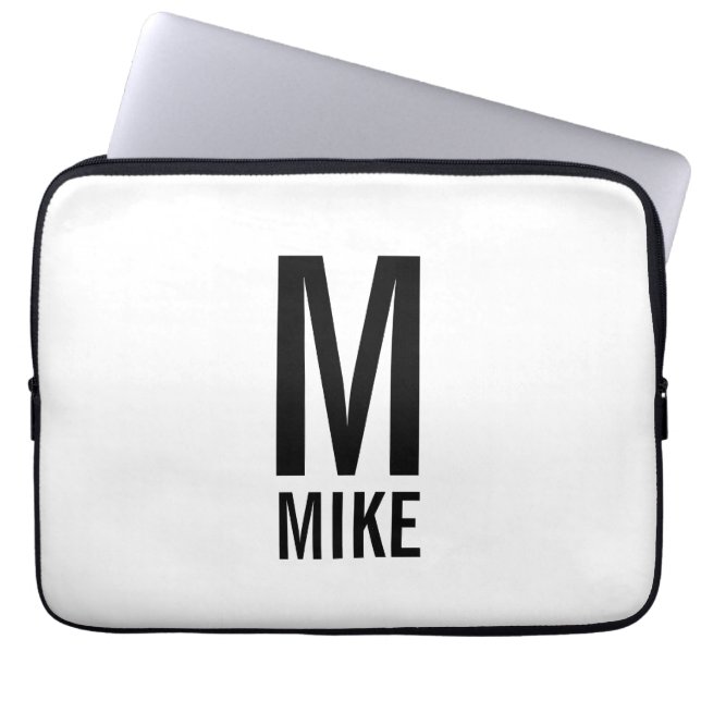 Moderne gepersonaliseerde vette monogram en naam laptop sleeve (Voorkant)