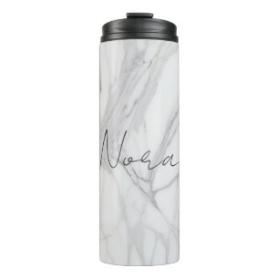 Moderne gepersonaliseerde witte marmeren patroon thermosbeker