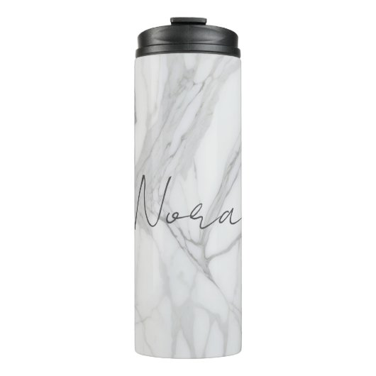 Moderne gepersonaliseerde witte marmeren patroon thermosbeker (Voorkant)