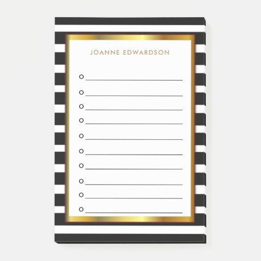 Moderne gepersonaliseerde zwarte strepen goud post-it® notes (Voorkant)
