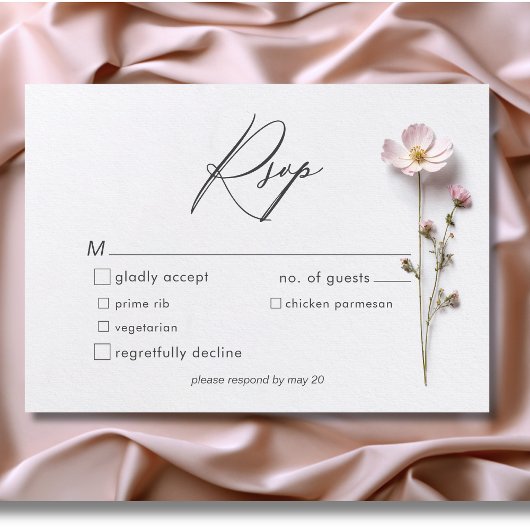 Moderne geperste pastel Wildflowers bruiloft RSVP Kaartje