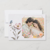 Moderne geperste pastel Wildflowers trouwfoto Save The Date (Achterkant)