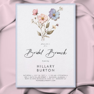 Moderne geperste wilde bloemen blauwe bruids brunc kaart