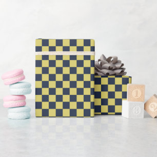 Moderne Geruite Blauwe Gele Inpakpapierrol Cadeaupapier