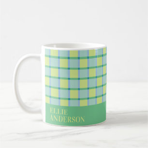 Moderne geruite blauwe groene limoenpersoonlijke koffiemok