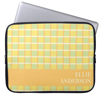 Moderne Geruite Groen Geel Oranje Persoonlijk Laptop Sleeve
