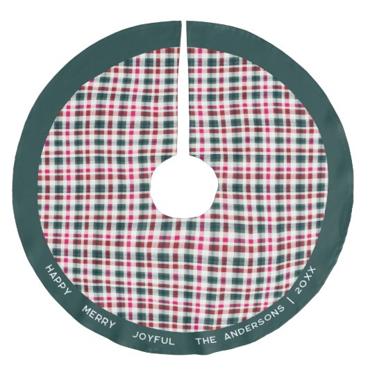 Moderne geruite kerst | Happy Merry Joyful Kerstboom Rok (Voorkant)