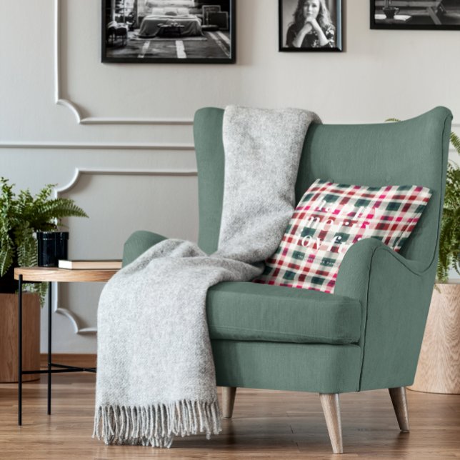 Moderne geruite kerst | Happy Merry Joyful Kussen (Creator heeft geüpload)