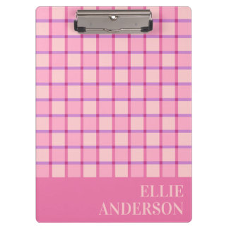 Moderne Geruite Pastel Roze Paarse Naam Klembord