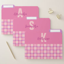 Moderne Geruite Roze Paarse Monogram Naam