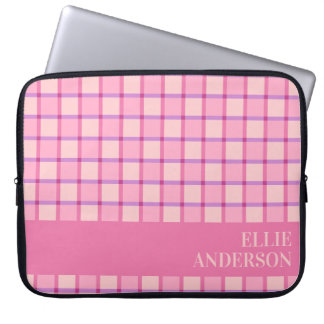 Moderne Geruite Roze Paarse Persoonlijke Laptop Sleeve