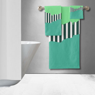 Moderne gescheurde strepen Turquoise groen gelaagd Bad Handdoek