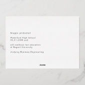 Moderne gescriptte afstudeeraankondiging 2023 folie uitnodiging (Achterkant)