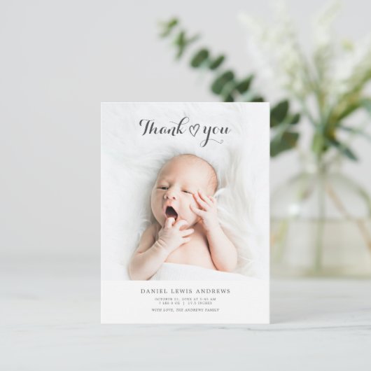 Moderne Geslacht Neutrale Bedankt Baby Aankondigin Briefkaart (Staand voorkant)