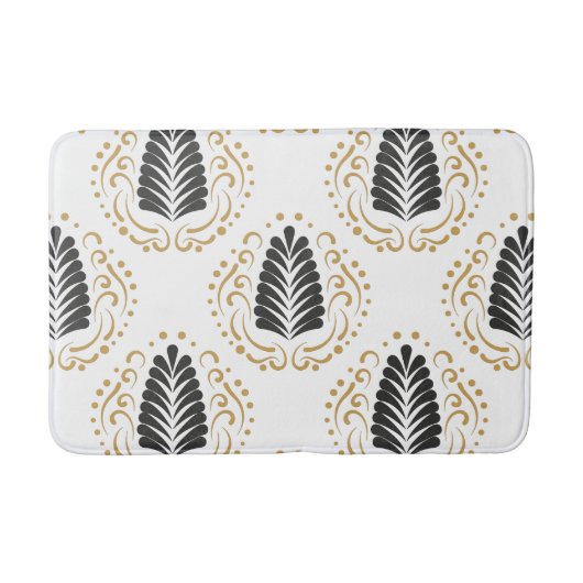 Moderne gestileerde grijs & gouden damast op wit badmat (Voorkant)