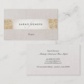 Moderne gestreept beige, FAUX Gold Sequin-monogram Visitekaartje (Voorkant / Achterkant)