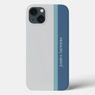 Moderne gestreepte grijze, turquoise en blauwe iPhone 13 hoesje