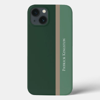 Moderne gestreepte groene en kaki bruine kleurblok iPhone 13 hoesje