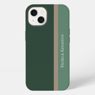 Moderne gestreepte groene en kaki bruine kleurblok iPhone 13 hoesje