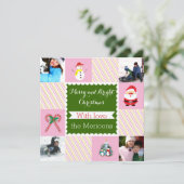 Moderne gestreepte kerst platte foto feestdagenkaart (Staand voorkant)