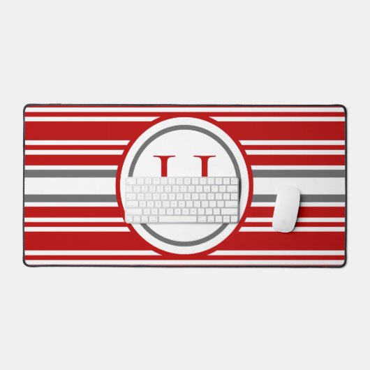 Moderne Gestreepte Rode Witte & Grijze Teamkleuren Bureaumat (Keyboard & Muis)