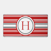 Moderne Gestreepte Rode Witte & Grijze Teamkleuren Bureaumat (Voorkant)